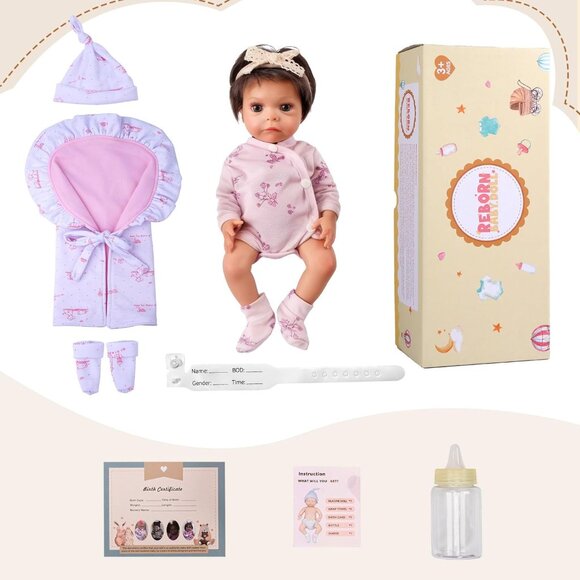 12Inch Full Silicone Reborn Baby Doll 3 Lb Baby Dolls Girl with Feeding Kit - Picture 7 of 8
